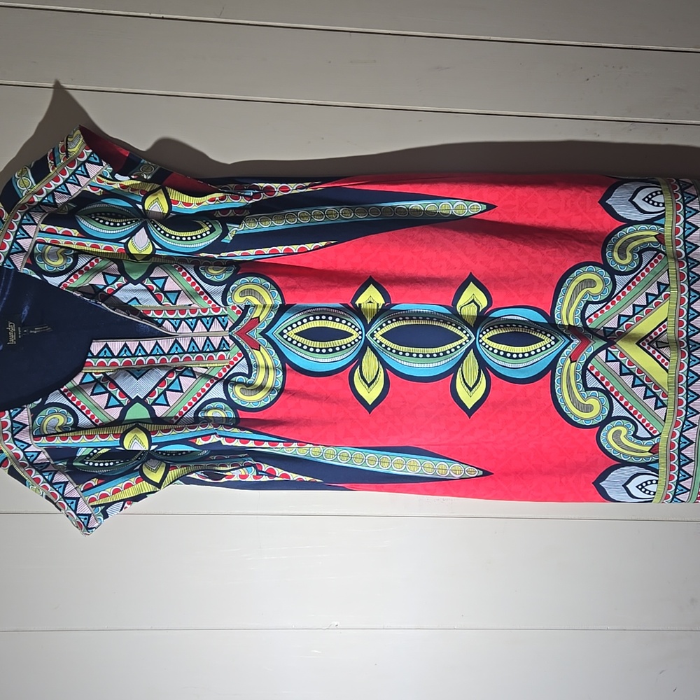 Laundry by Shelli Segal Colorful V Neck Womens L Large Dress